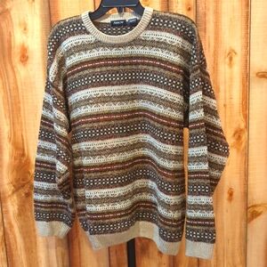 Mens Brown Print Stripe Pull over crew neck sweater Size Large